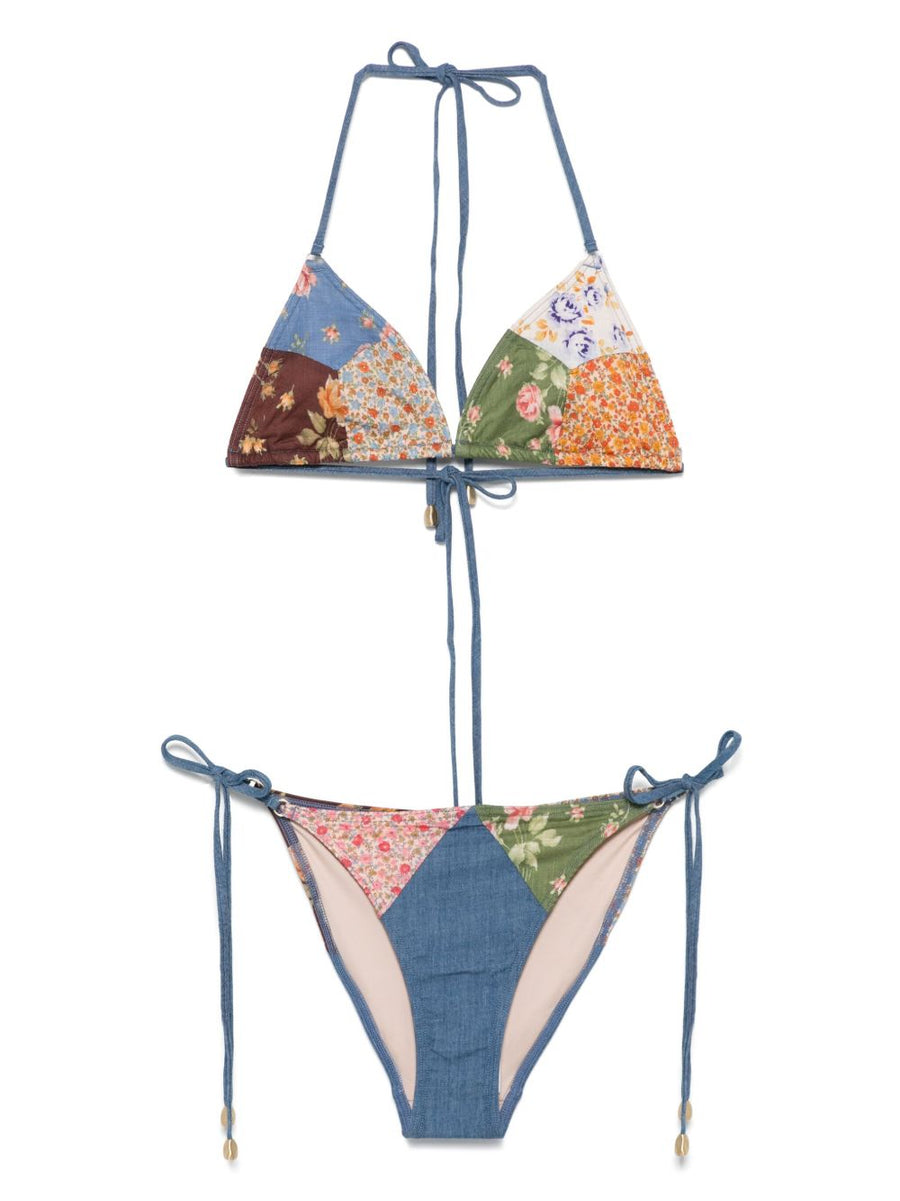 Patchwork Print Bikini Set Zimmermann Women Vibrant Multicolor Halterneck Resort Ready