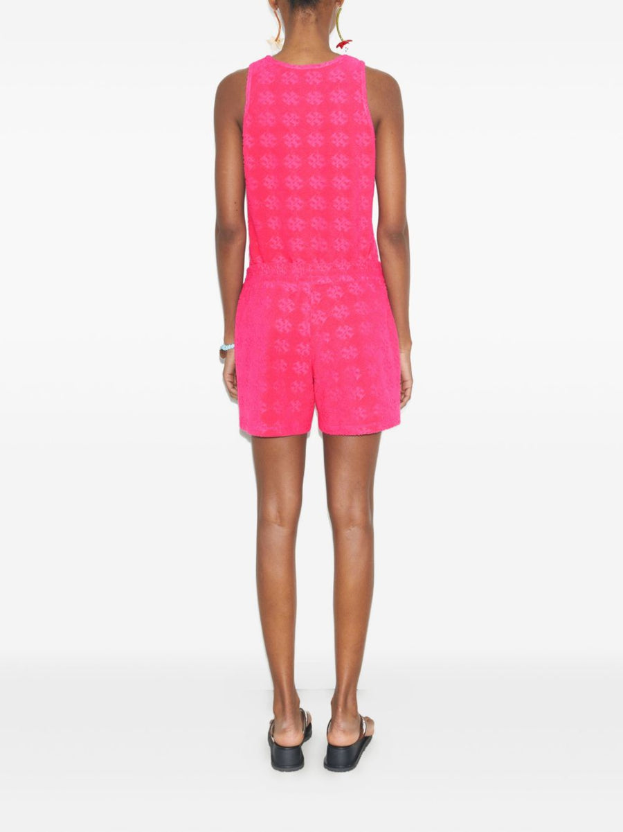Tory Burch Terry Tank Top For Women Relaxed Fit Fuchsia With Monogram Pattern And Raw Edge
