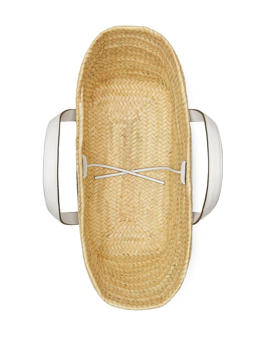 Tory Burch Ella Straw Basket Bag For Women, White Raffia, Dual Handles, Spacious Shopper