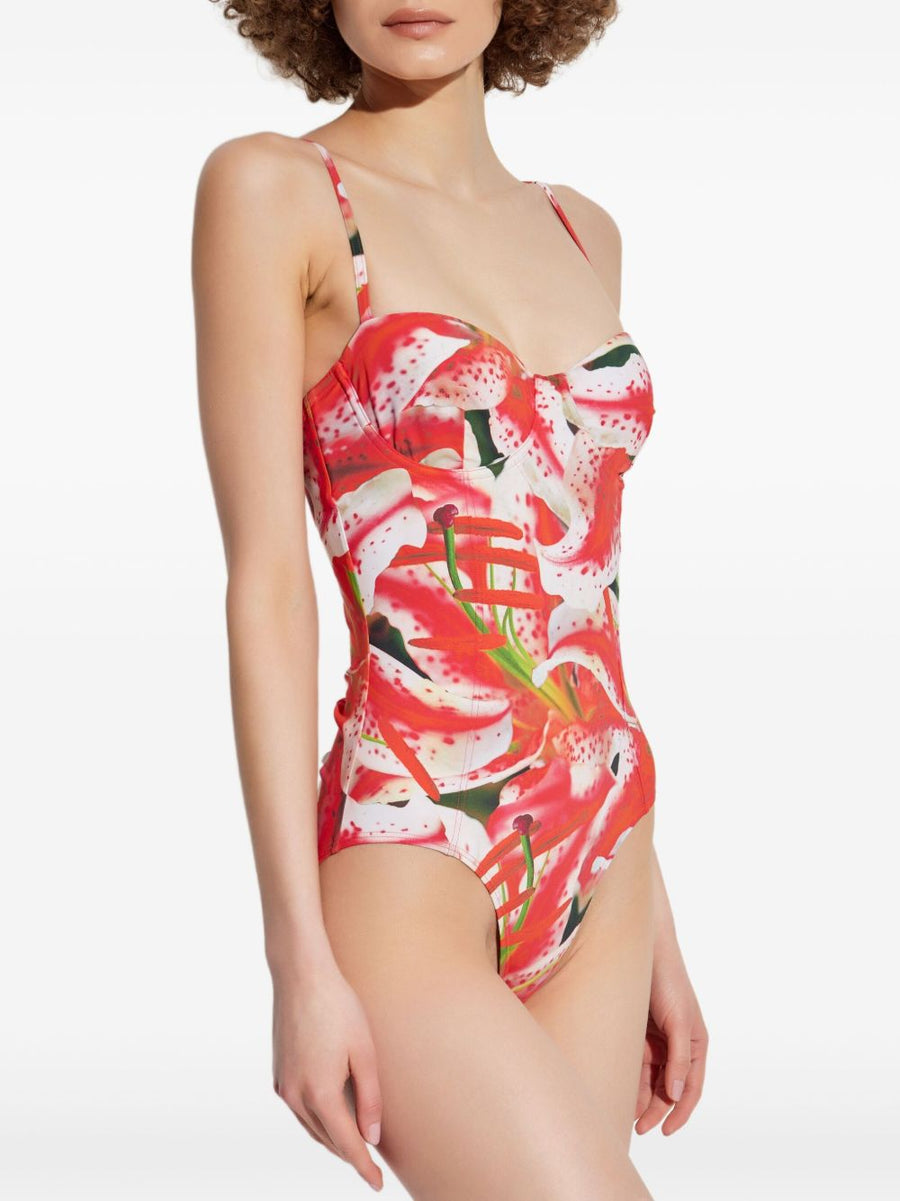 Tory Burch Printed Swimsuit For Women Bold Fuchsia Design Open Back Spaghetti Straps Resort Wear