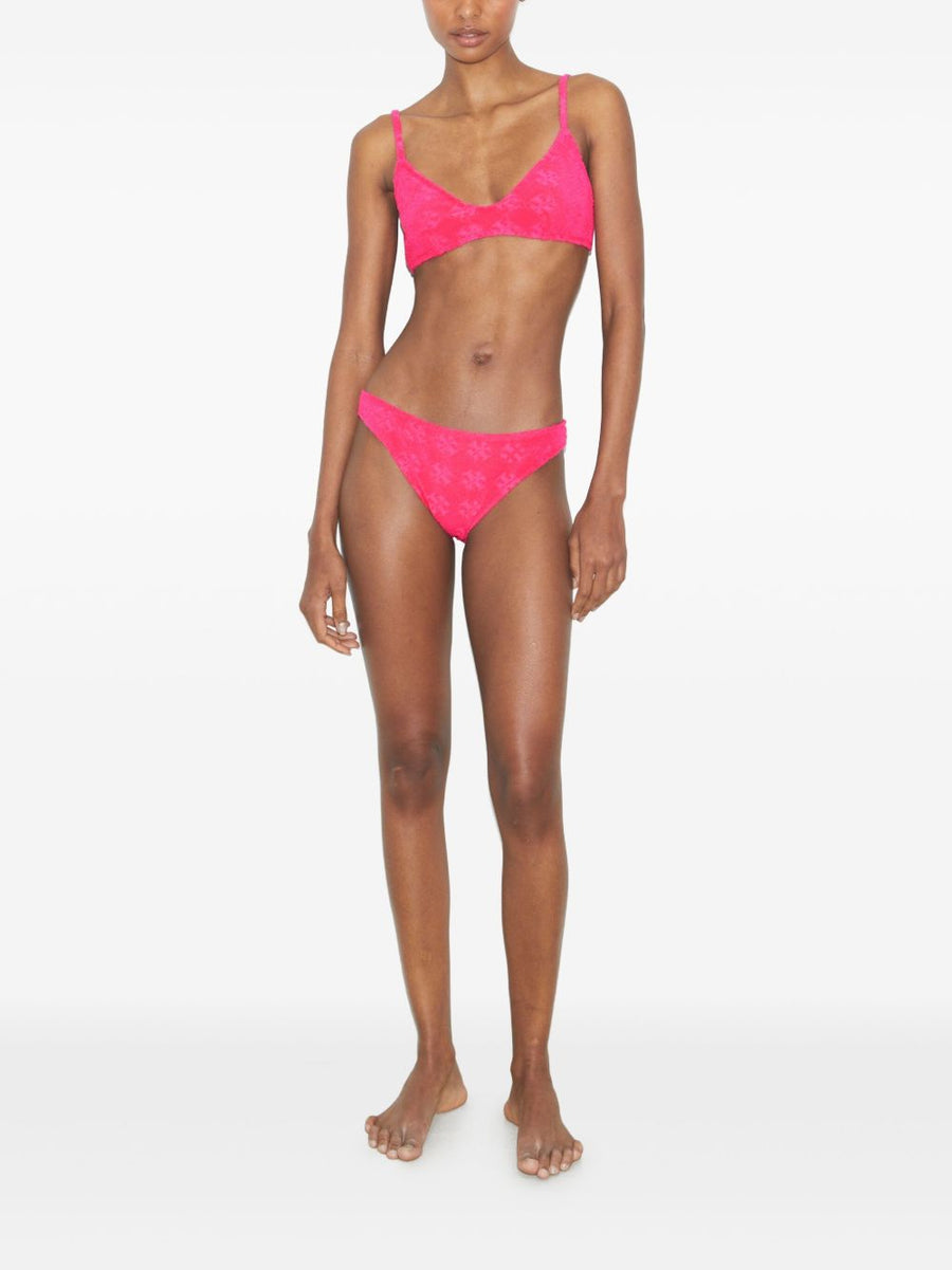 Tory Burch Terry Bikini Bottom for Women in Fuchsia With Bold Logo Print, Low Rise, Fully Lined