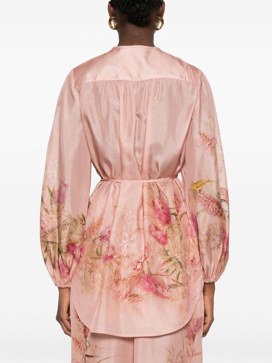 Zimmermann Floral Print Silk Blouse With Tie Waist Long Sleeves For Women Luxury Top