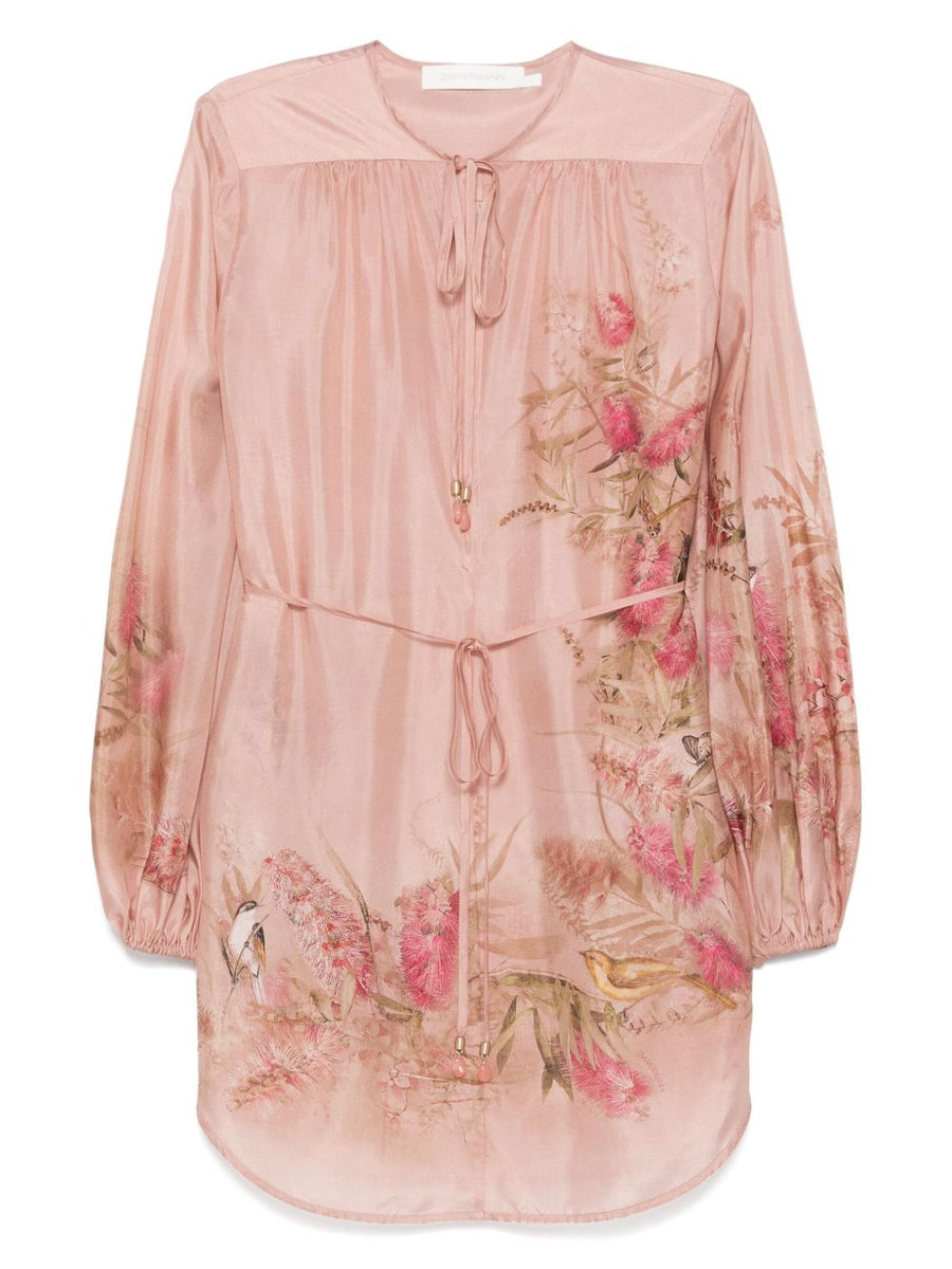 Zimmermann Floral Print Silk Blouse With Tie Waist Long Sleeves For Women Luxury Top