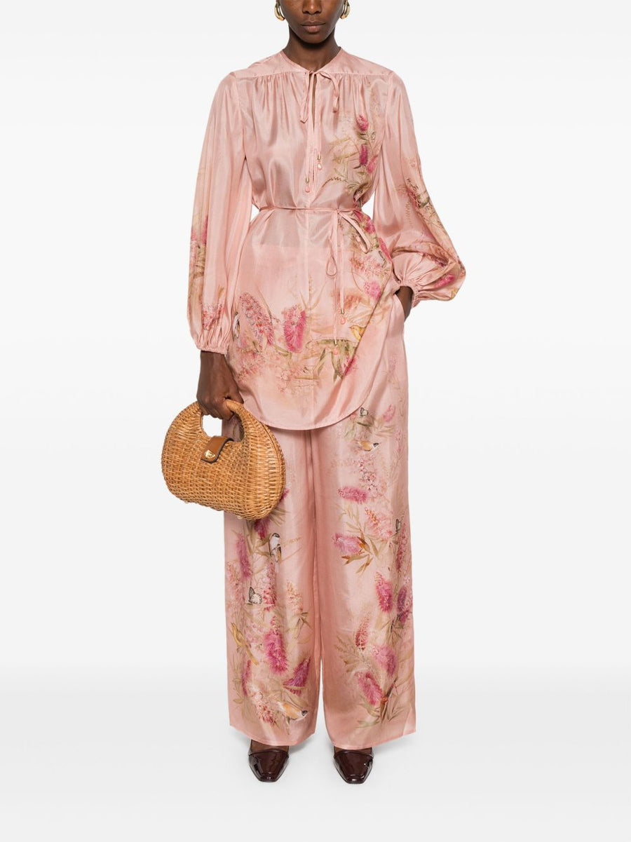 Zimmermann Floral Print Silk Blouse With Tie Waist Long Sleeves For Women Luxury Top