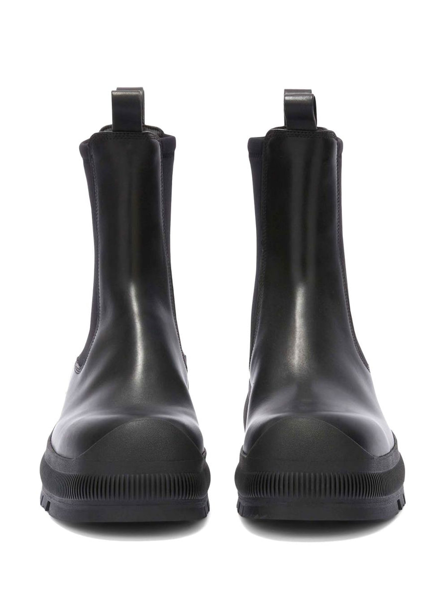 Jil Sander Plus Leather Chelsea Boots For Women Timeless Stretch Slip On With Rear Logo And Double Pull Tabs Rubber Sole