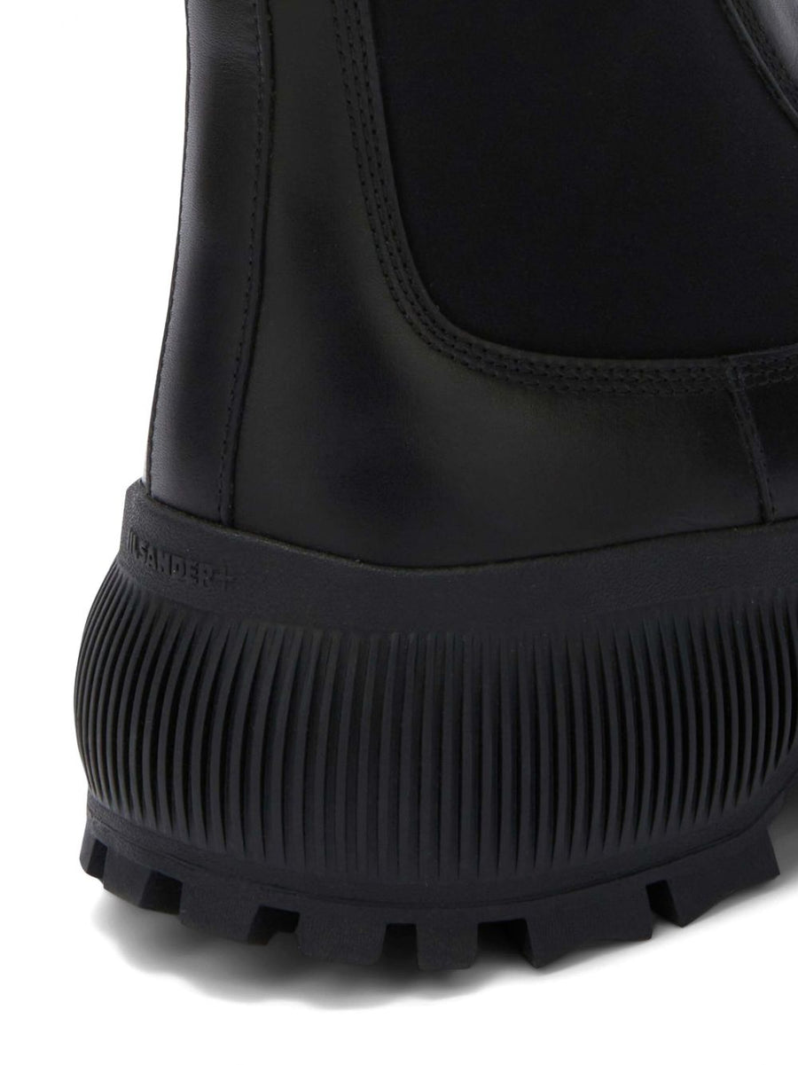 Jil Sander Plus Leather Chelsea Boots For Women Timeless Stretch Slip On With Rear Logo And Double Pull Tabs Rubber Sole