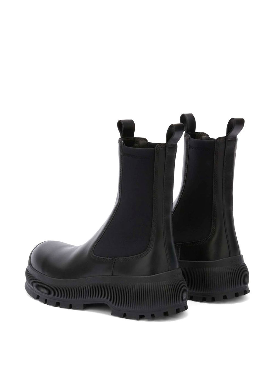 Jil Sander Plus Leather Chelsea Boots For Women Timeless Stretch Slip On With Rear Logo And Double Pull Tabs Rubber Sole