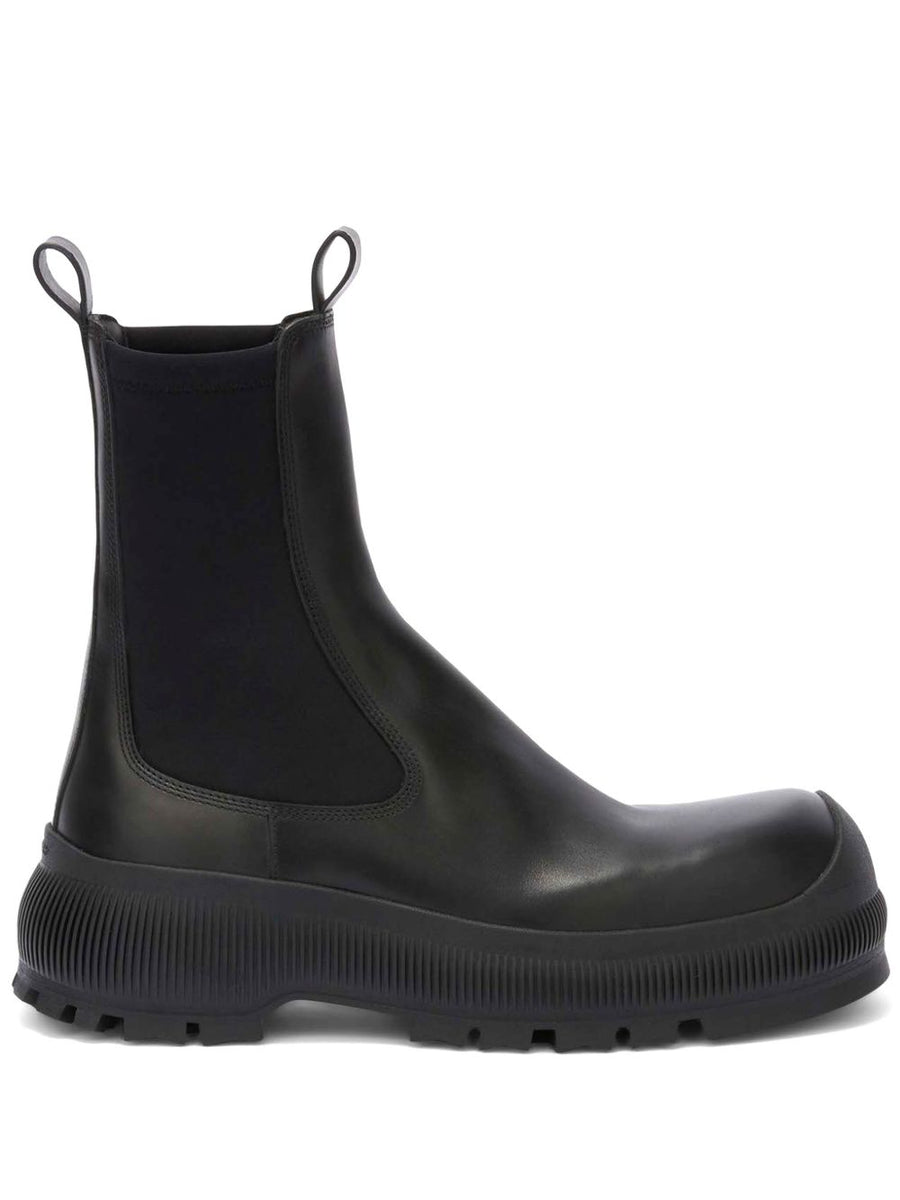 Jil Sander Plus Leather Chelsea Boots For Women Timeless Stretch Slip On With Rear Logo And Double Pull Tabs Rubber Sole