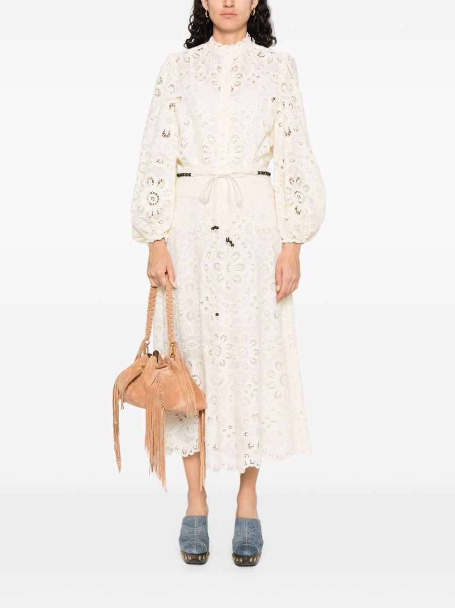 Zimmermann Ivory Shirt With Embroidered Cutout Floral Details For Women Luxury Day To Night
