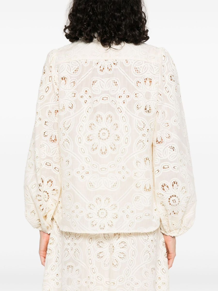 Zimmermann Ivory Shirt With Embroidered Cutout Floral Details For Women Luxury Day To Night