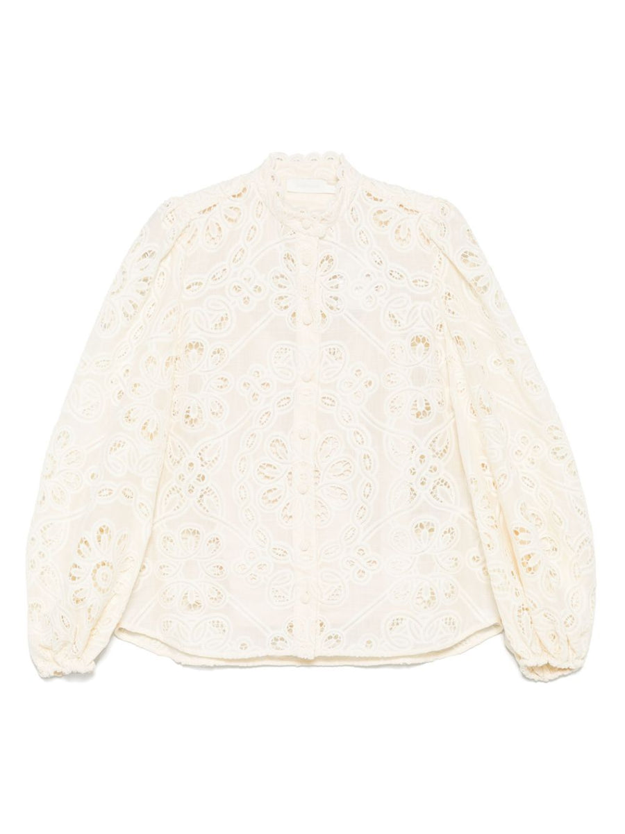 Zimmermann Ivory Shirt With Embroidered Cutout Floral Details For Women Luxury Day To Night