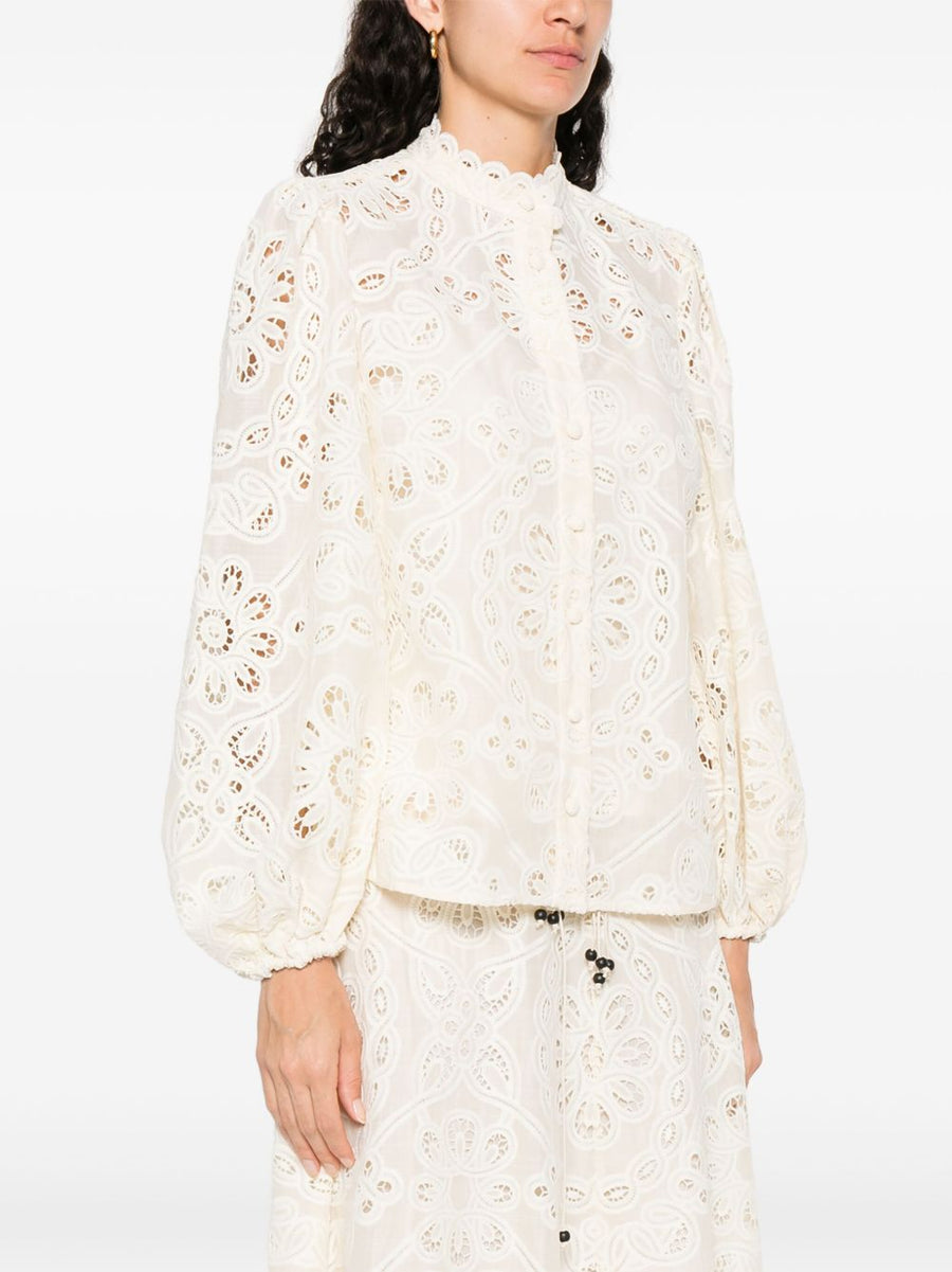 Zimmermann Ivory Shirt With Embroidered Cutout Floral Details For Women Luxury Day To Night