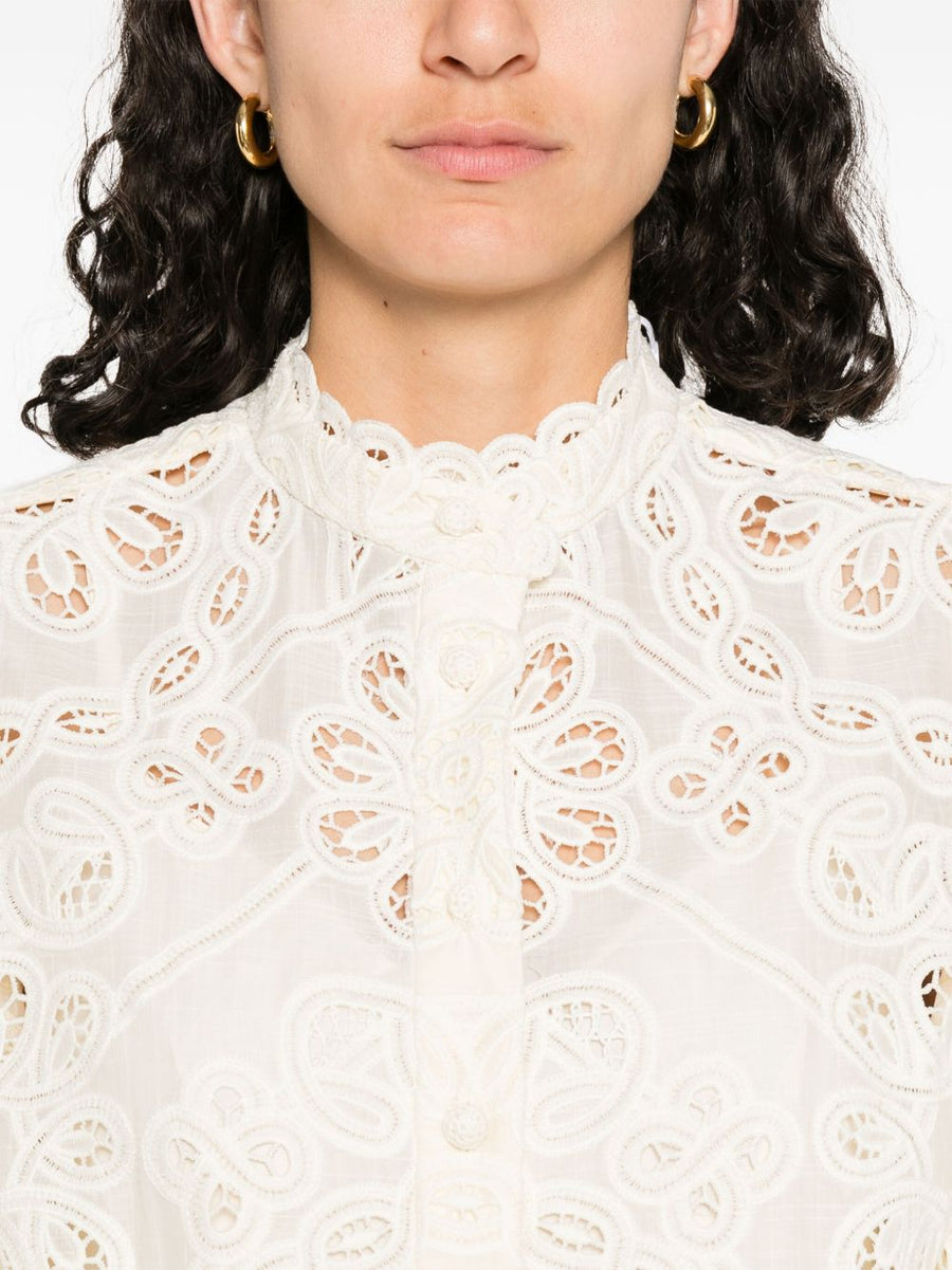 Zimmermann Ivory Shirt With Embroidered Cutout Floral Details For Women Luxury Day To Night