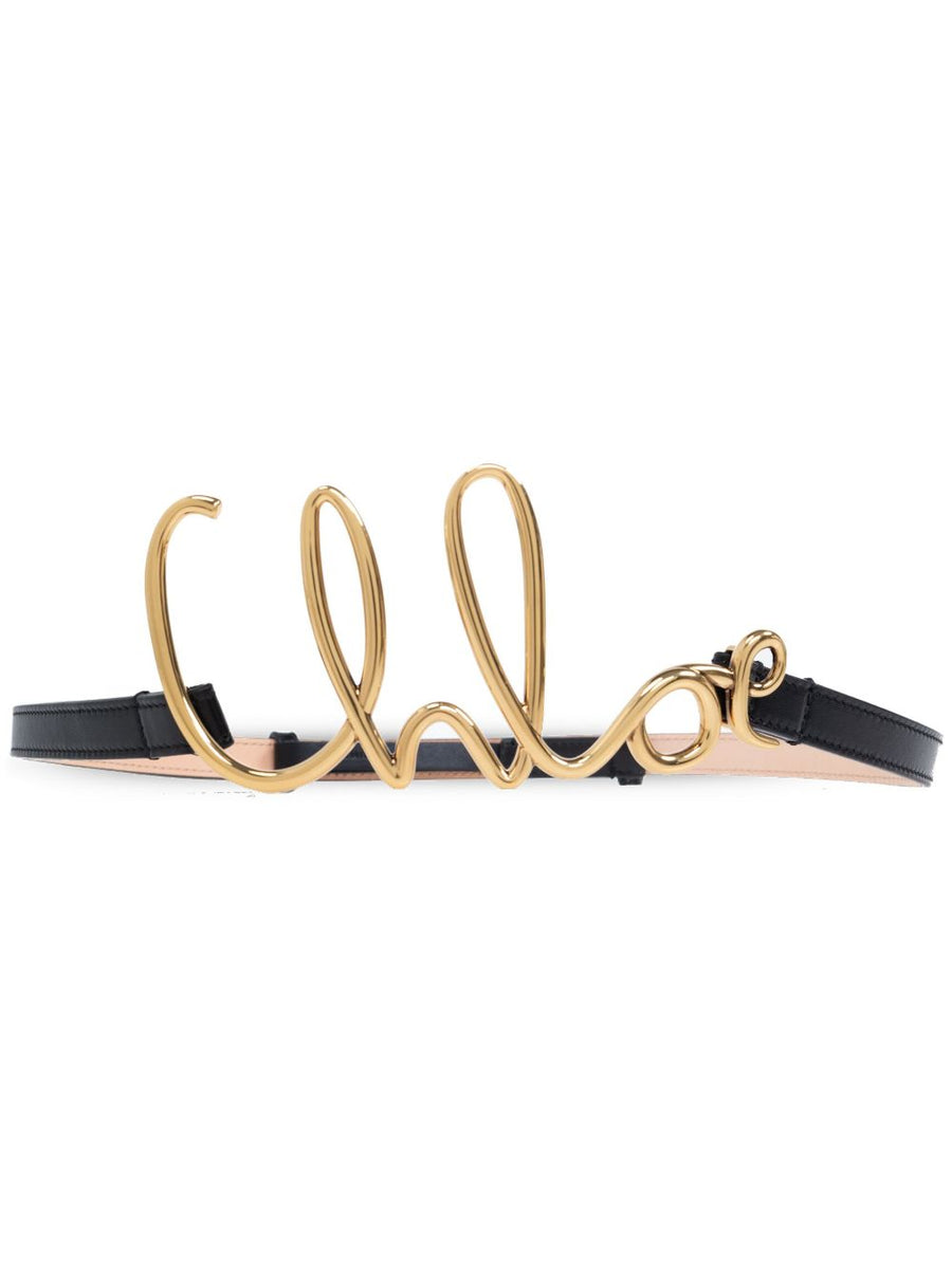 Chloé Iconic Leather Belt Adjustable Gold Logo Buckle Calf Leather For Women Luxury Accessory