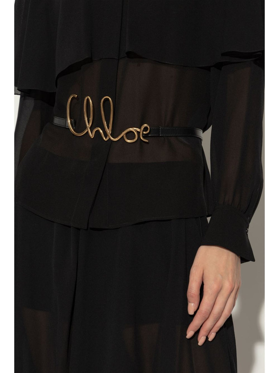 Chloé Iconic Leather Belt Adjustable Gold Logo Buckle Calf Leather For Women Luxury Accessory