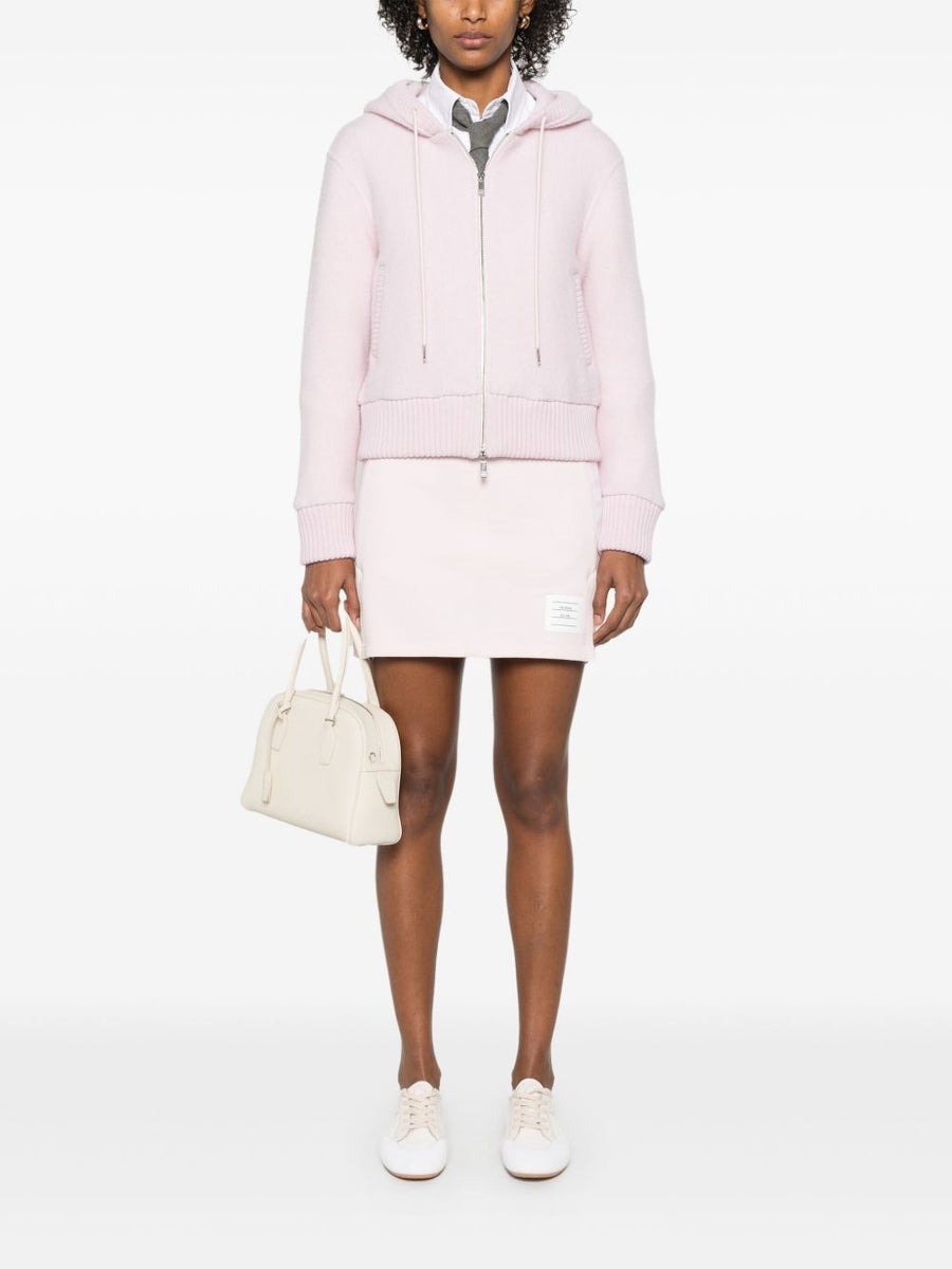 Thom Browne 4-Bar Cotton Mini Skirt For Women Luxurious 100 Percent Cotton Drawstring Ribbed Waistband With Side Slits
