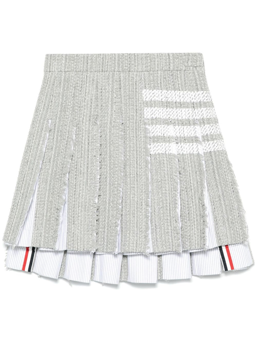 Thom Browne Four Bar Stripe Cotton Blend Skirt For Women Signature Fray Edge Side Zip
