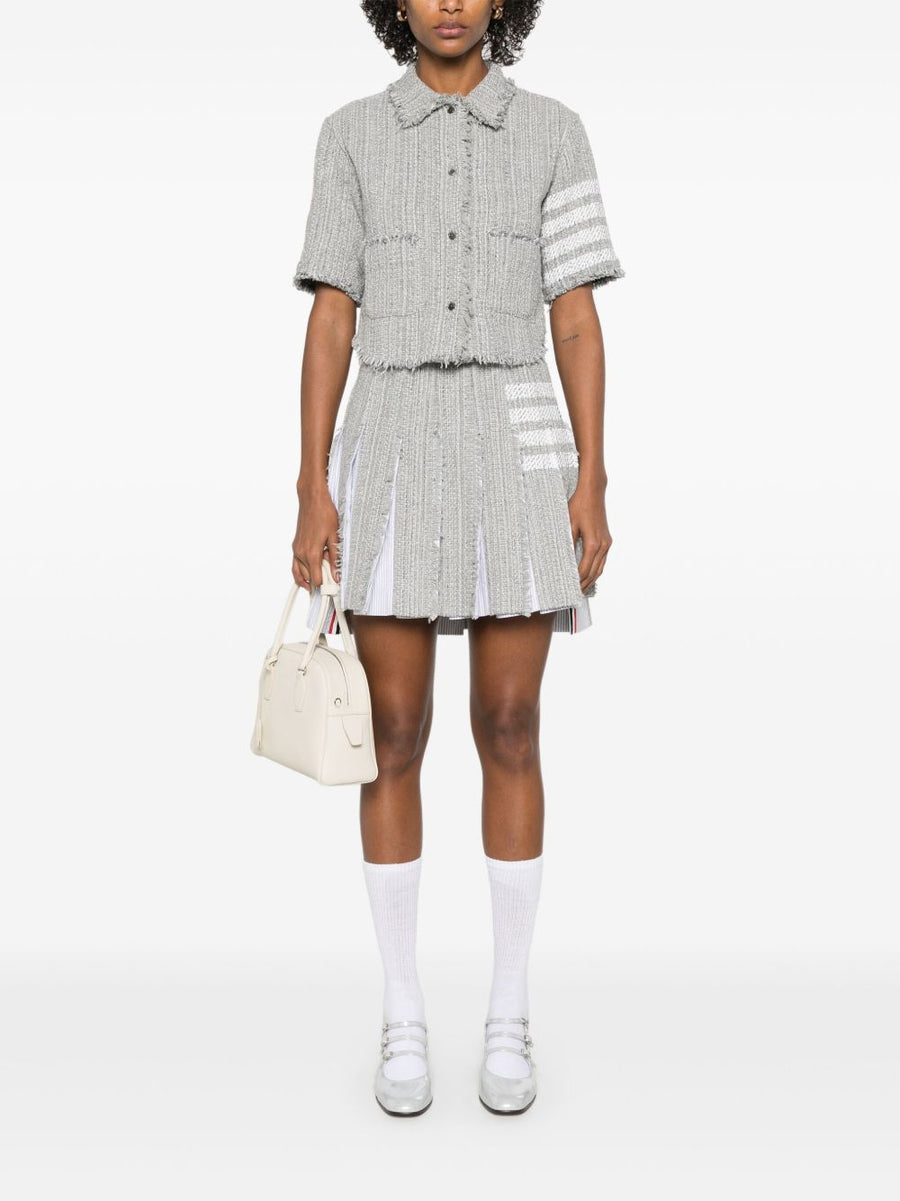 Thom Browne Four Bar Stripe Cotton Blend Skirt For Women Signature Fray Edge Side Zip