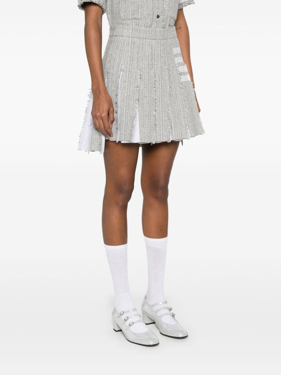 Thom Browne Four Bar Stripe Cotton Blend Skirt For Women Signature Fray Edge Side Zip