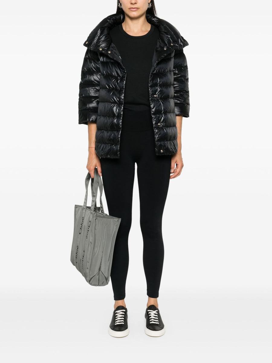 Herno Aminta Nylon Cape With Down Padding Quilted Stand Up Collar Luxury Winter Outerwear For Women