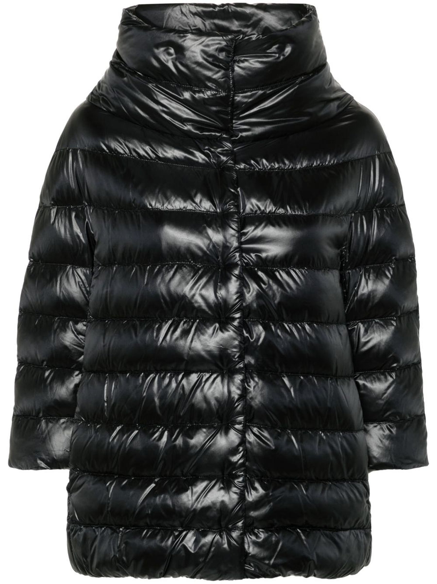 Herno Aminta Nylon Cape With Down Padding Quilted Stand Up Collar Luxury Winter Outerwear For Women