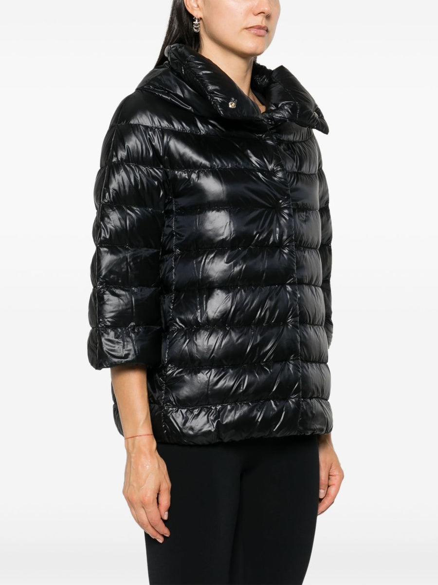 Herno Aminta Nylon Cape With Down Padding Quilted Stand Up Collar Luxury Winter Outerwear For Women