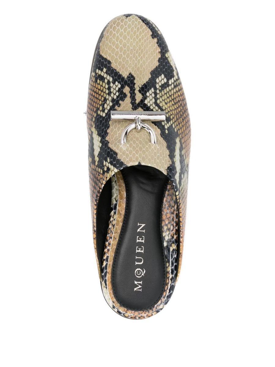 Alexander McQueen Multicolor Calf Leather Sandals Beige Snakeskin Print