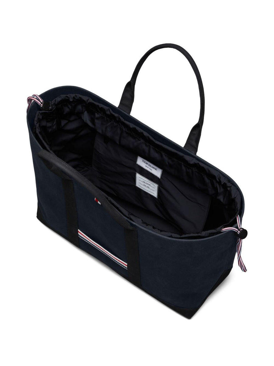 Thom Browne Medium Drawstring Tote Bag With RWB Stripe For Women Everyday Luxury Shopper