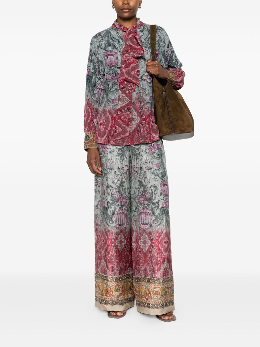 Pierre Louis Mascia Silk Floral Pussy Bow Shirt for Women Multicolor Print Long Sleeve