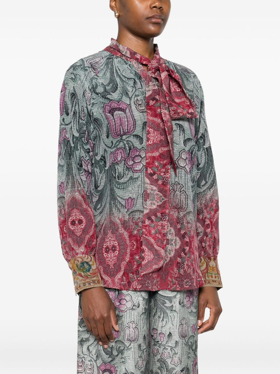Pierre Louis Mascia Silk Floral Pussy Bow Shirt for Women Multicolor Print Long Sleeve