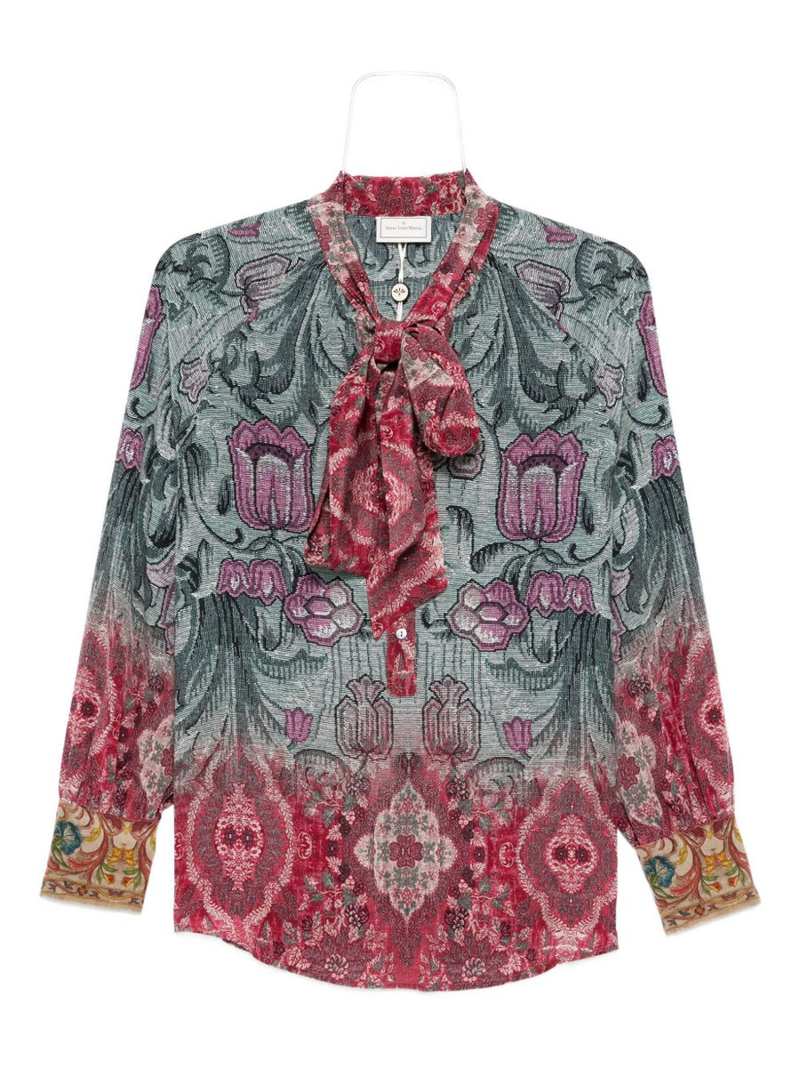 Pierre Louis Mascia Silk Floral Pussy Bow Shirt for Women Multicolor Print Long Sleeve