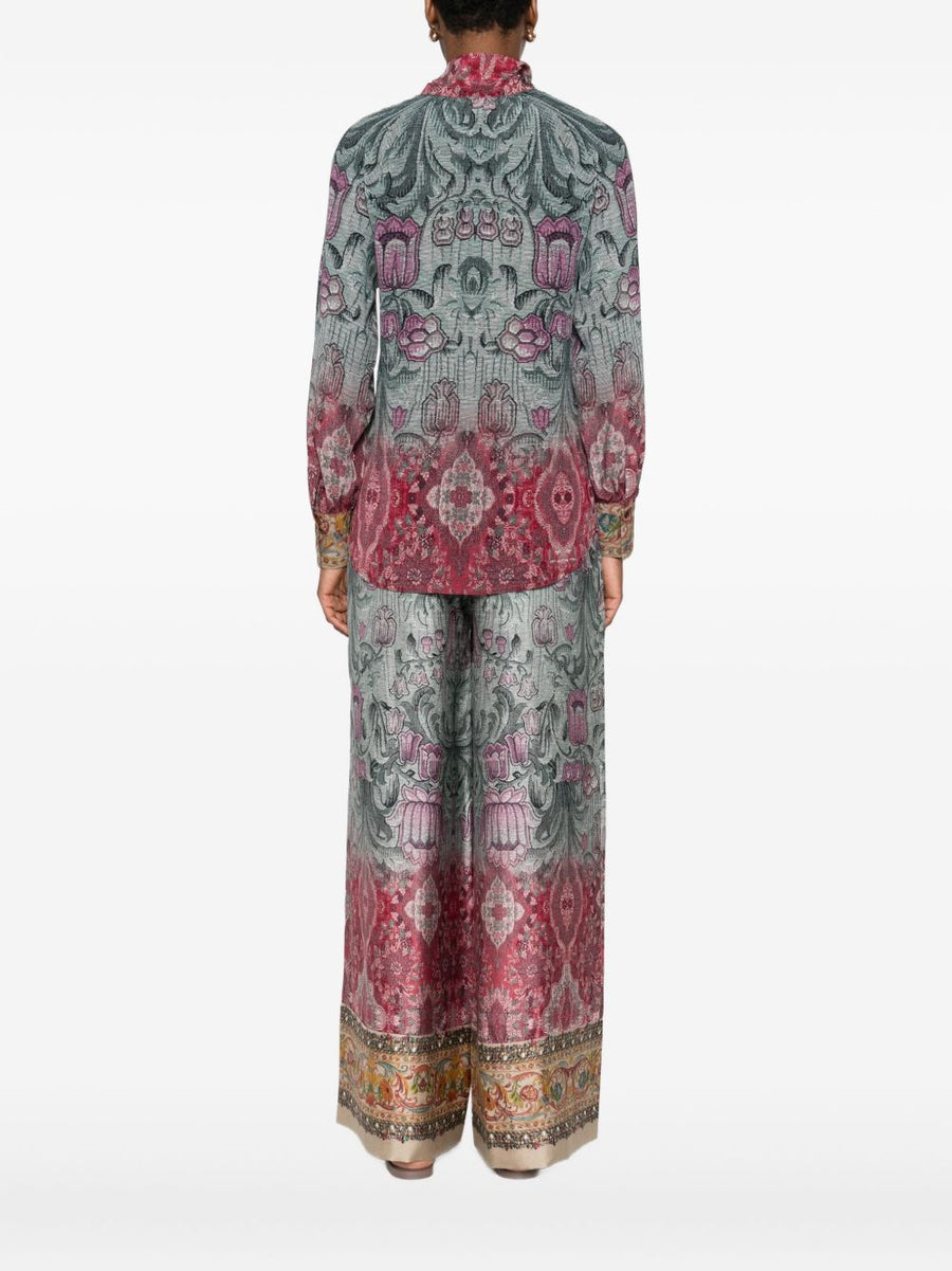 Pierre Louis Mascia Silk Floral Pussy Bow Shirt for Women Multicolor Print Long Sleeve