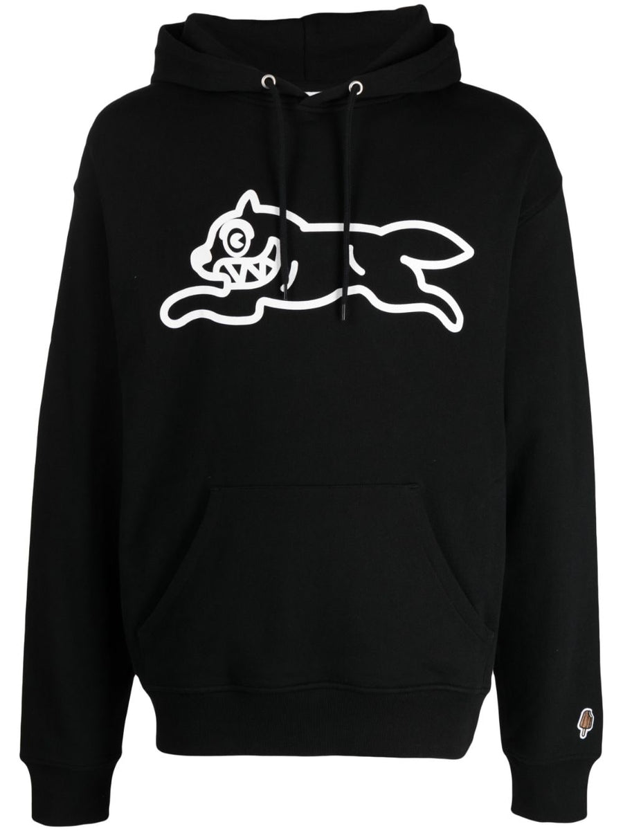 Icecream Popover Hoodie For Men With Drawstring Hood And Relaxed Streetwear Fit Cotton Black