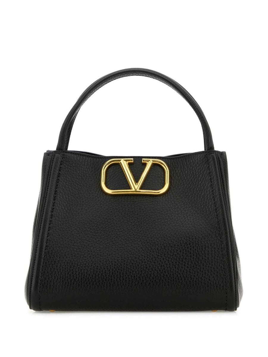Valentino Garavani Alltime Medium Black Leather Handbag For Women With Magnetic Closure And Interior Zip Pocket