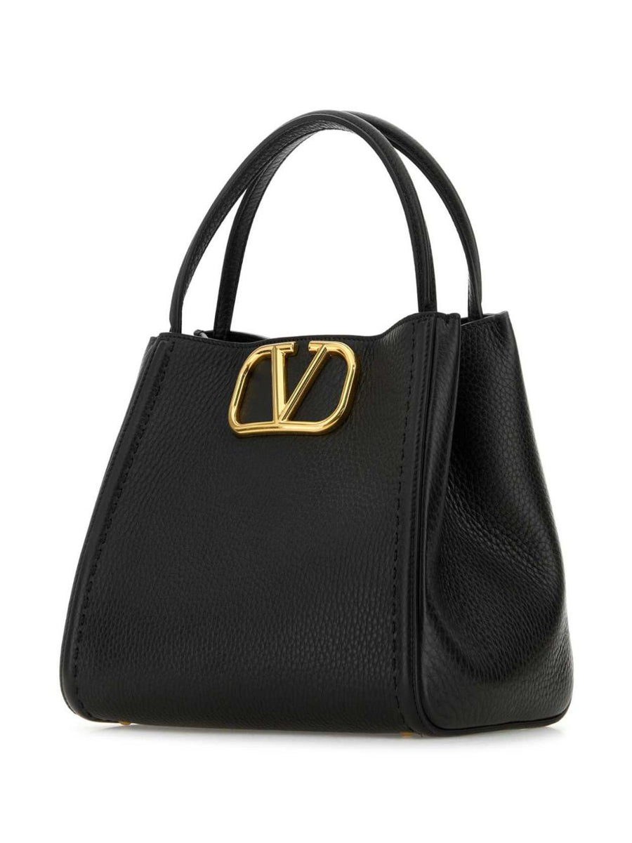 Valentino Garavani Alltime Medium Black Leather Handbag For Women With Magnetic Closure And Interior Zip Pocket