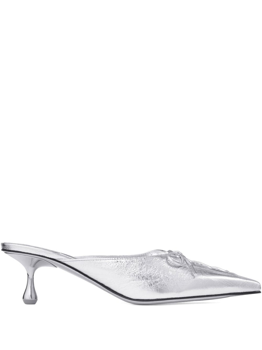 Jimmy Choo Scarlett Mule 50 Leather Silver Mule With Lace Up Detail For Women City Ready