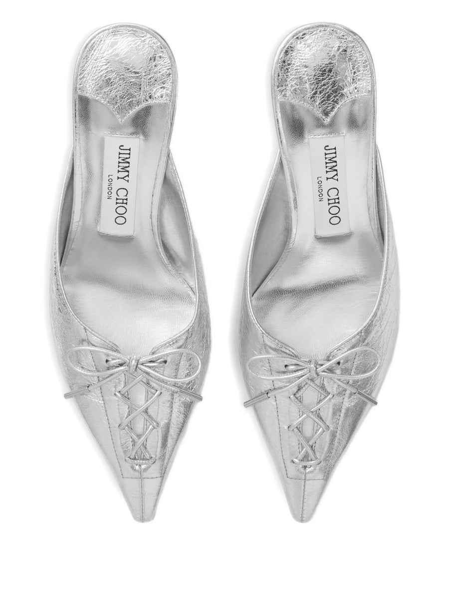 Jimmy Choo Scarlett Mule 50 Leather Silver Mule With Lace Up Detail For Women City Ready