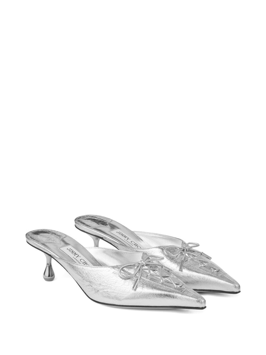Jimmy Choo Scarlett Mule 50 Leather Silver Mule With Lace Up Detail For Women City Ready