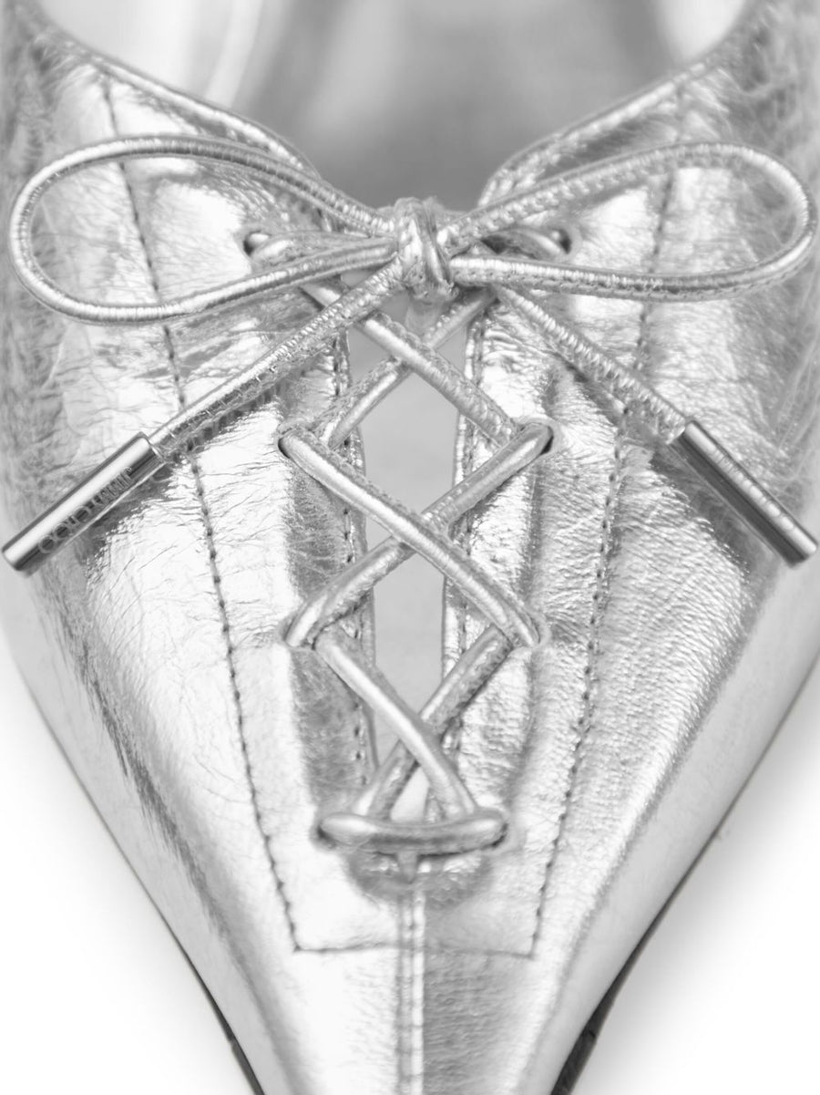 Jimmy Choo Scarlett Mule 50 Leather Silver Mule With Lace Up Detail For Women City Ready