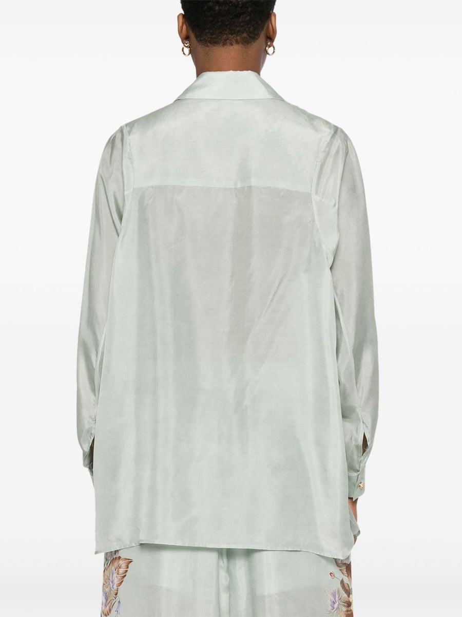 Zimmermann Coco Silk Shirt Aqua Green For Women Luxury Floral Front Button Versatile Day To Night