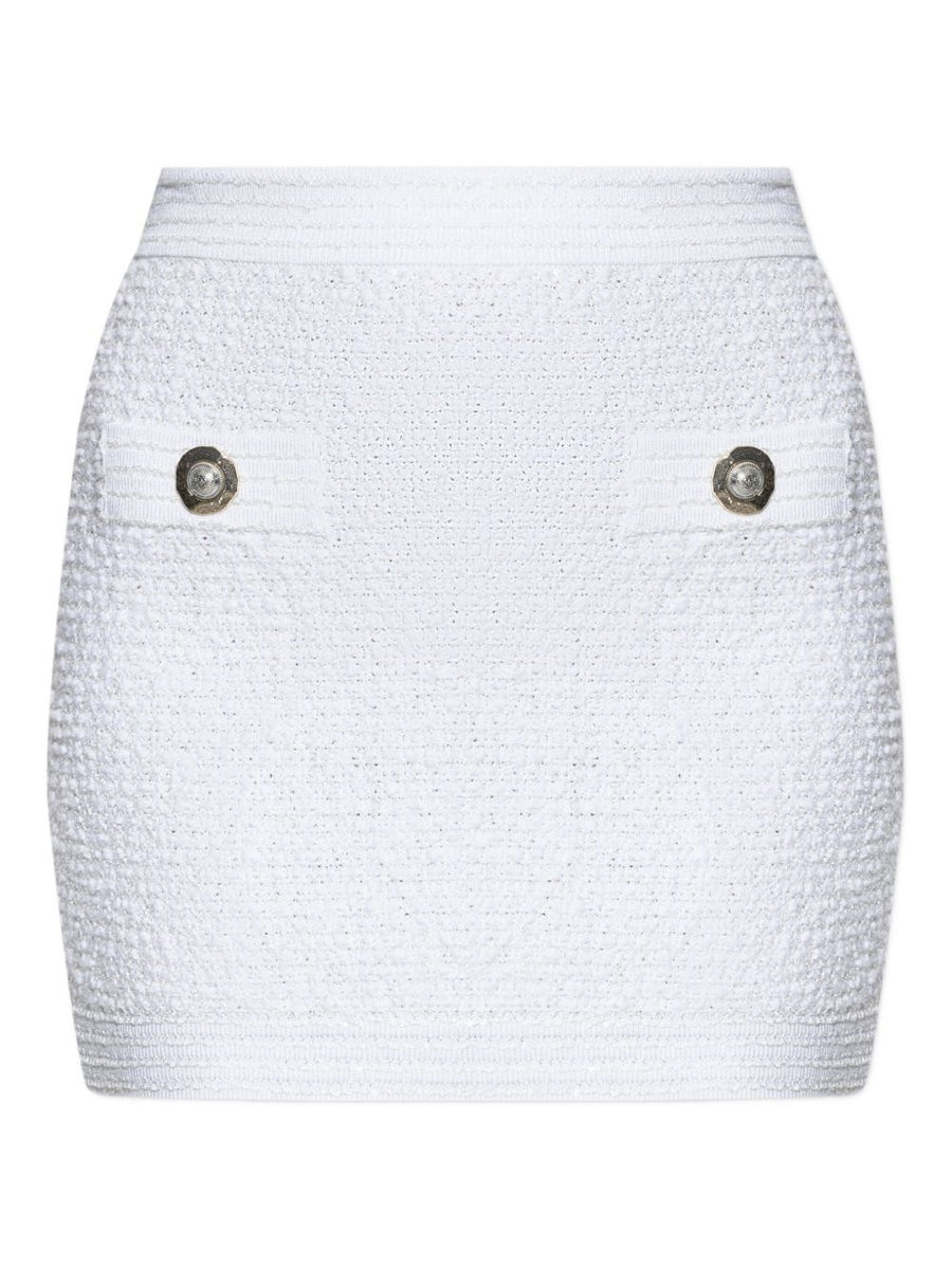 Balmain Tweed Mini Skirt White High Waist Luxury For Women Day To Night Polished Craftsmanship