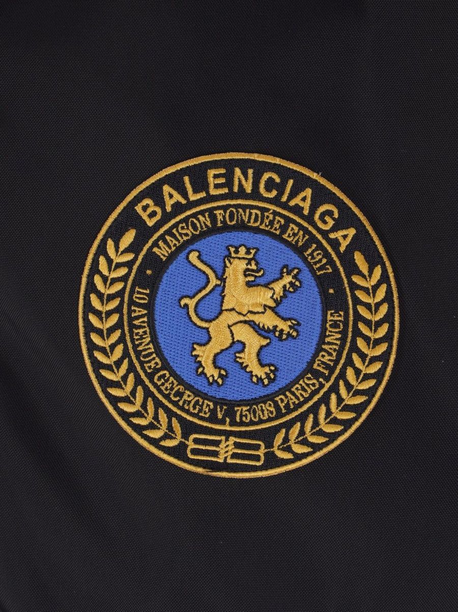 Balenciaga Zip Up Nylon Bomber Jacket For Men With Front Zip Pockets Embroidered Emblem