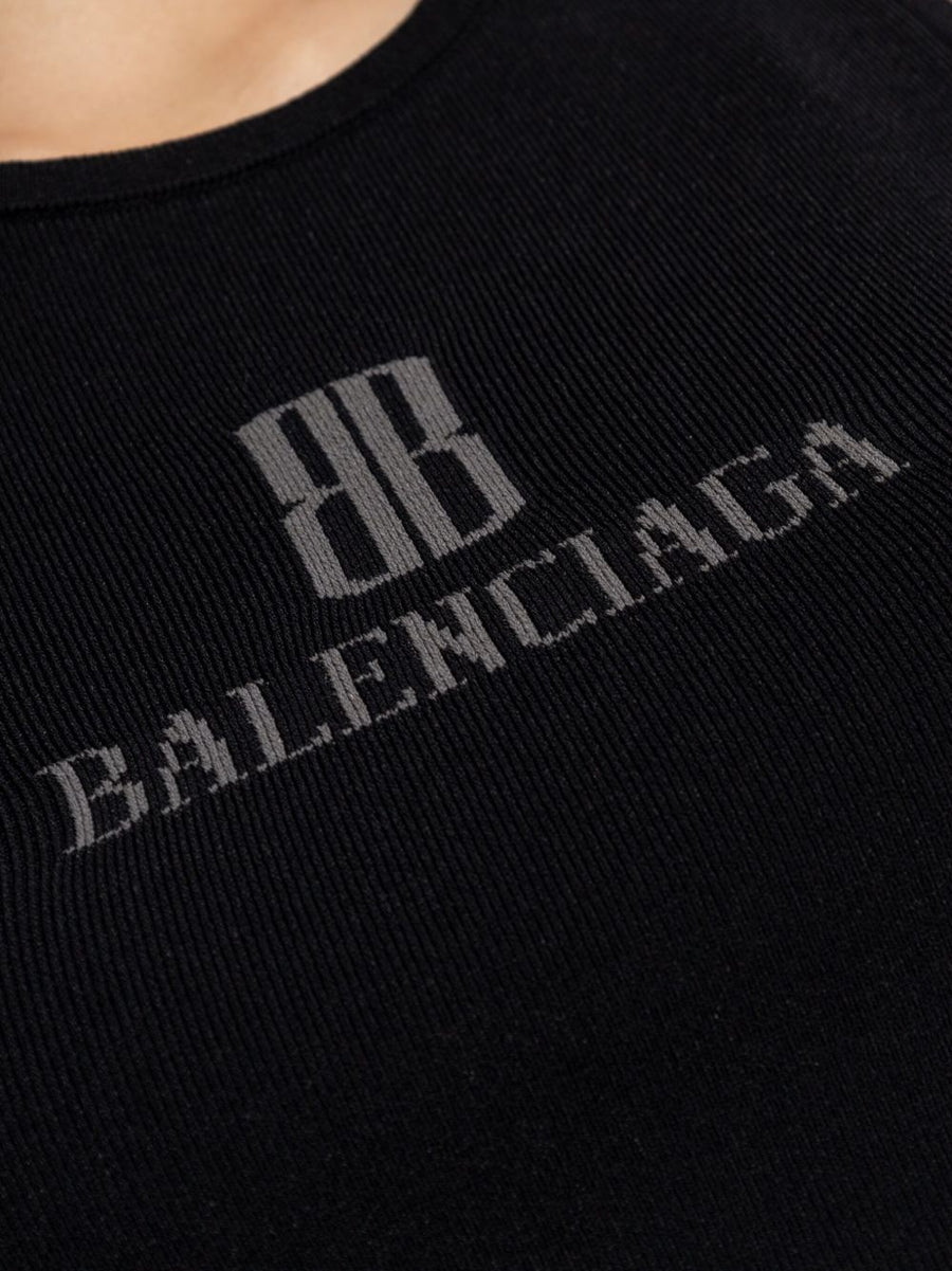 Balenciaga Nano BB Tank Top For Women Sleek Logo Intarsia Knit Black Premium Viscose Blend