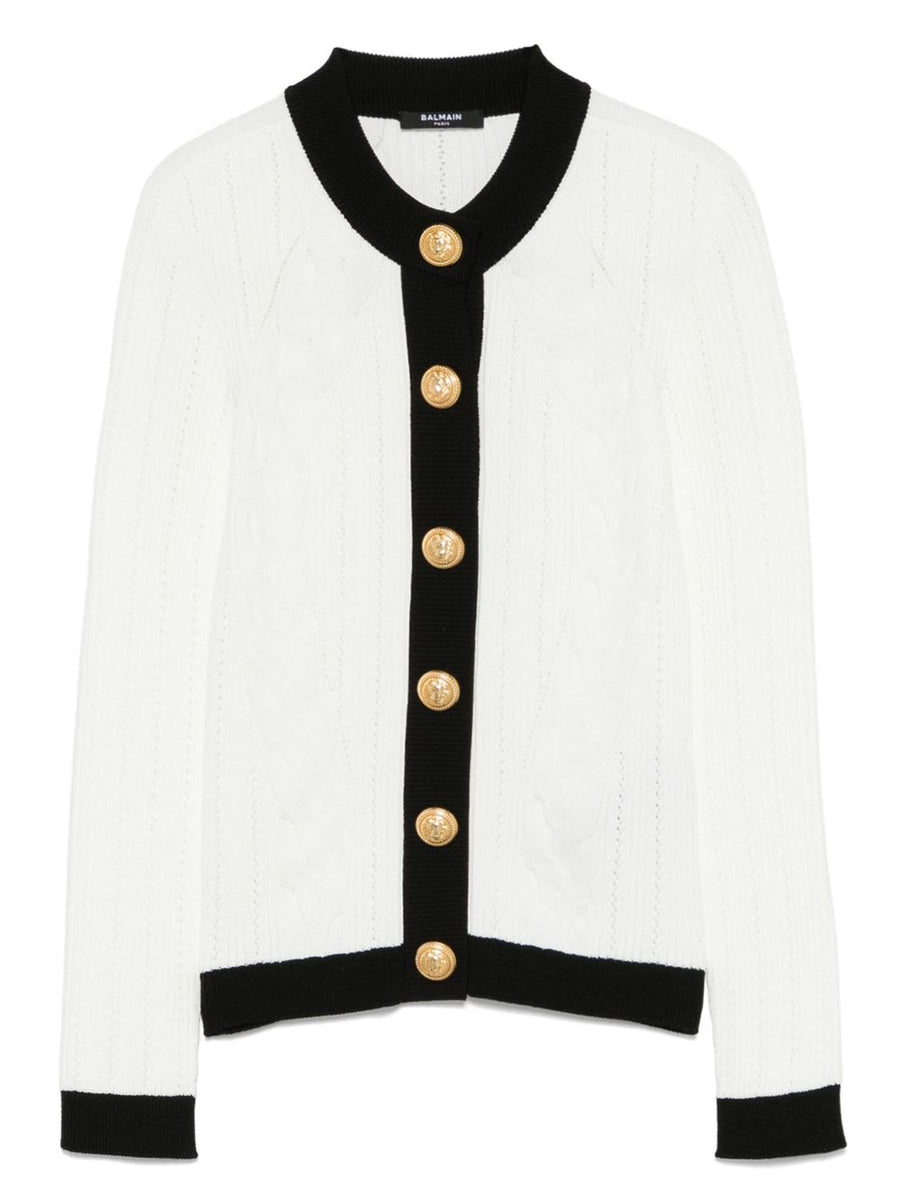 Balmain Two Tone Cardigan For Women Front Button Fastening Luxury White Knitwear Versatile Layering For Fall Winter 2025