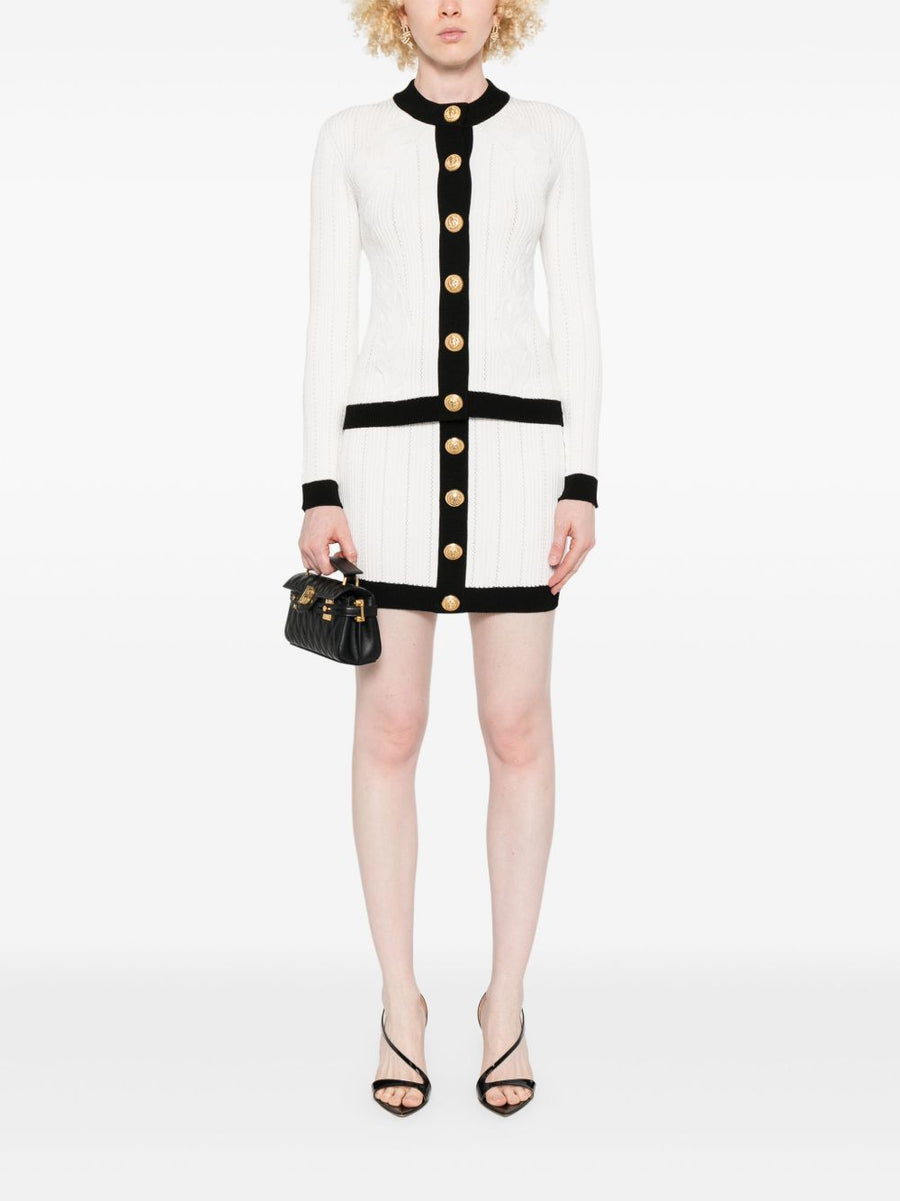 Balmain Two Tone Cardigan For Women Front Button Fastening Luxury White Knitwear Versatile Layering For Fall Winter 2025