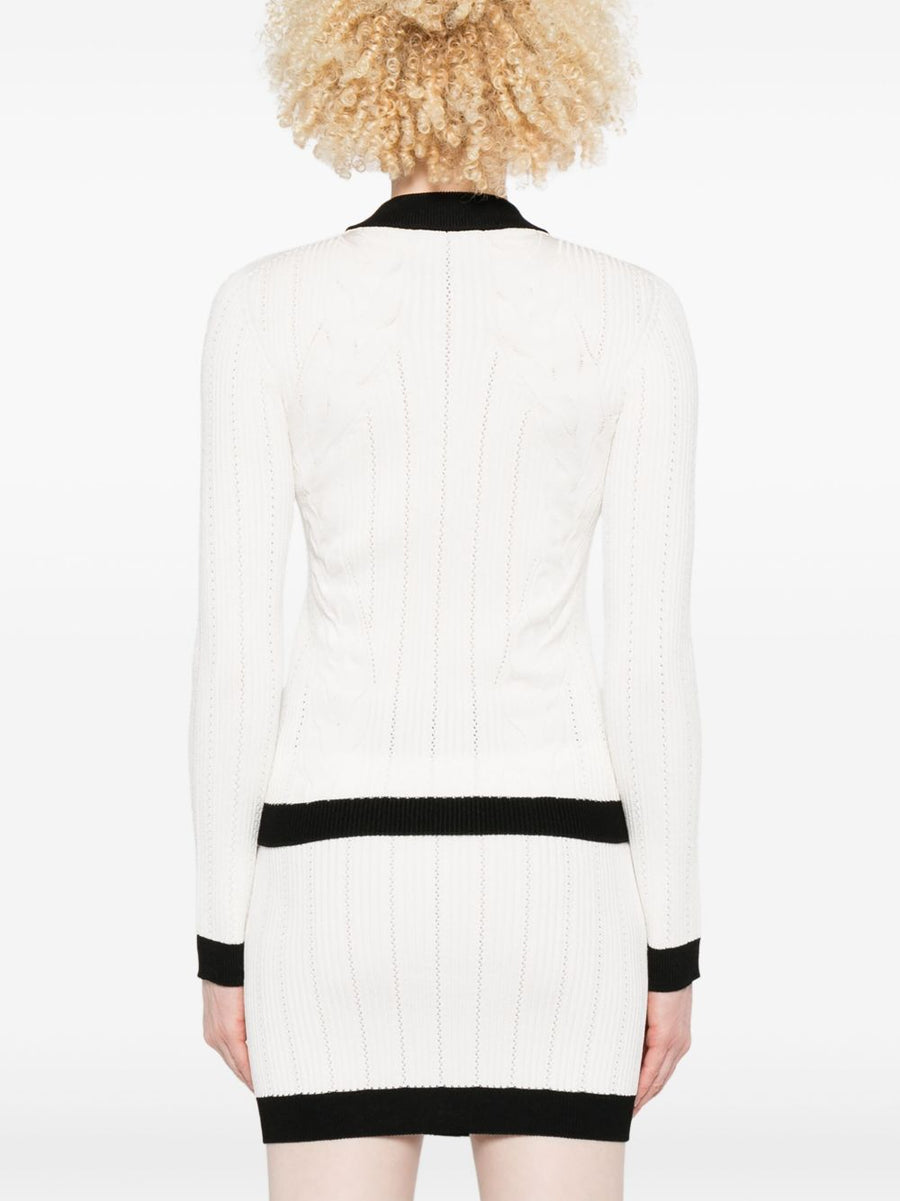 Balmain Two Tone Cardigan For Women Front Button Fastening Luxury White Knitwear Versatile Layering For Fall Winter 2025