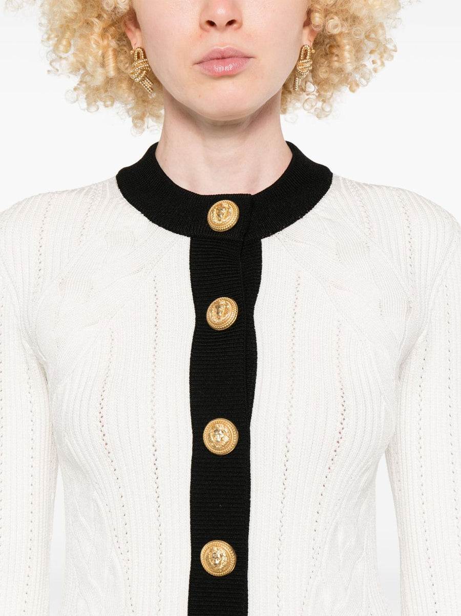 Balmain Two Tone Cardigan For Women Front Button Fastening Luxury White Knitwear Versatile Layering For Fall Winter 2025