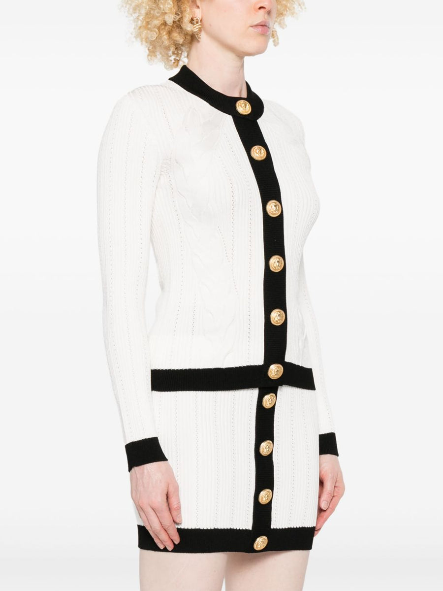 Balmain Two Tone Cardigan For Women Front Button Fastening Luxury White Knitwear Versatile Layering For Fall Winter 2025