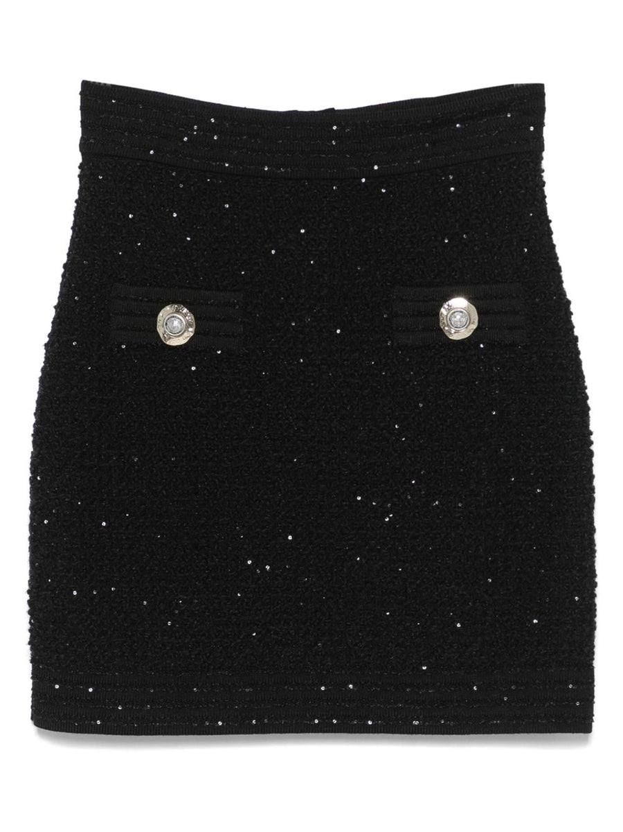 Balmain Tweed Mini Skirt Black Luxurious Textured Tweed With High Rise Tailoring For Women