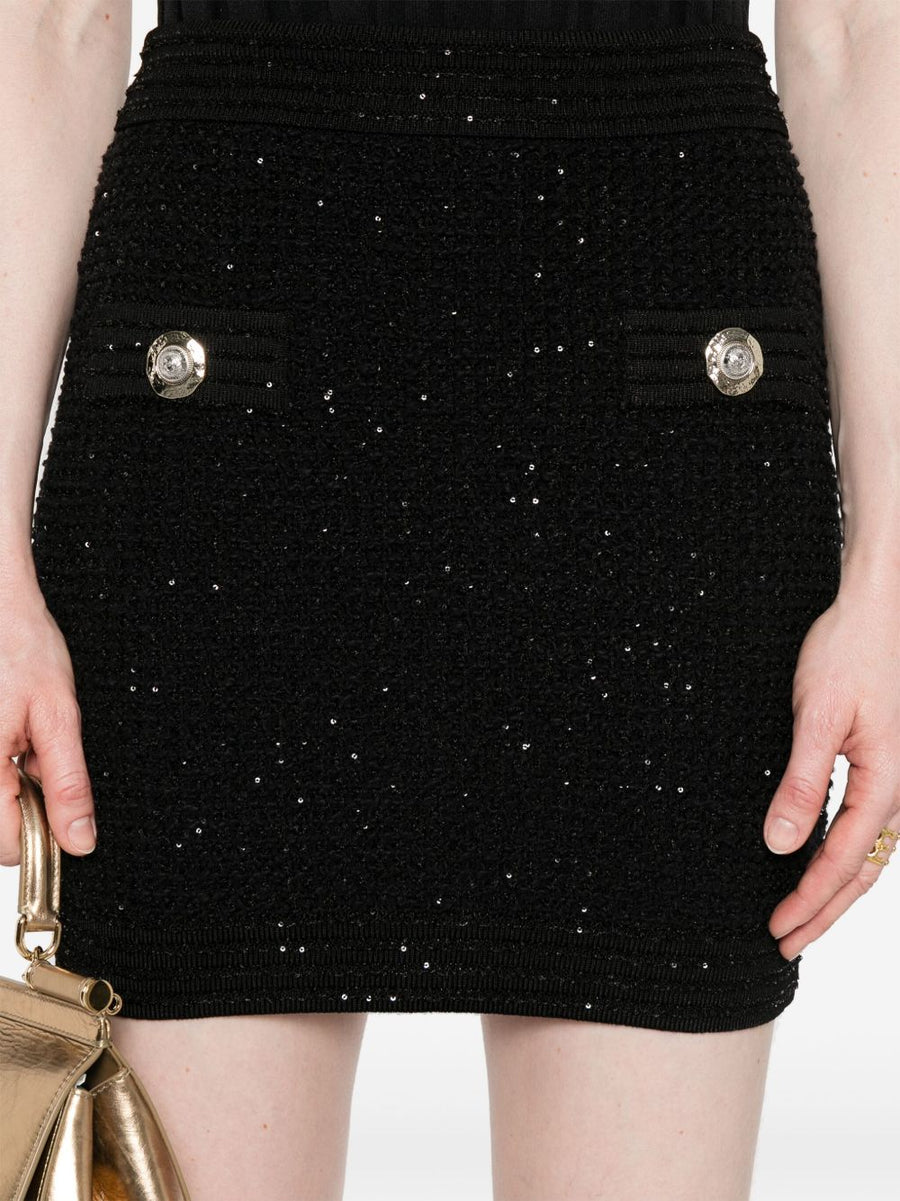 Balmain Tweed Mini Skirt Black Luxurious Textured Tweed With High Rise Tailoring For Women